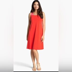 NEW Eileen Fisher Colorblock Stretch Dress‎ M Sleeveless Scoop Neck Red Pink